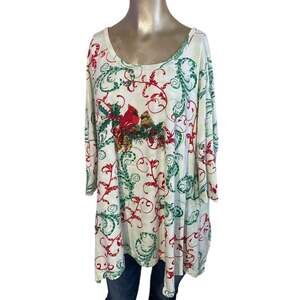 Collections Etc. Women's XL Christmas Cardinal Tunic Top 100% Cotton 3/4 Sleeve